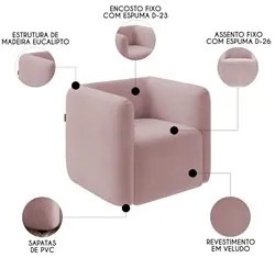 Poltrona para Sala de Estar Decorativa Kit com 2 Maggie K04 Veludo Ros