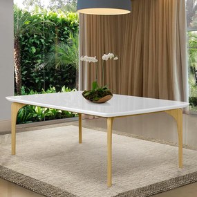 Mesa Sala de Jantar 6 Lugares 160cm Tampo com Vidro Dinamarca Branco/Freijó G13 - Gran Belo