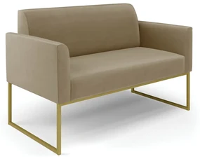 Sofá Namoradeira Base Industrial Dourado Marisa Suede Marrom Rato D03 - D'Rossi