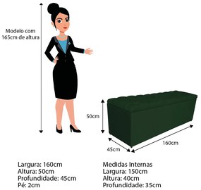 Calçadeira Estofada Liverpool 160 cm Queen Size Suede Verde - ADJ Decor
