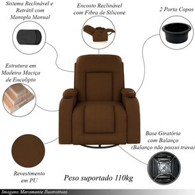 Poltrona do Papai Reclinável Giratória e Balanço Sala de Cinema Crihs Manual Glider PU Caramelo G23 - Gran Belo