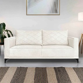 Sofá Living 2 Lugares com Pés de Ferro Almofadas Soltas 160cm Neso Bouclê Off White G63 - Gran belo