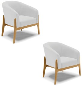 Poltrona Decorativa Base de Madeira kit 2 Stella Linho Cinza D03 - D'Rossi