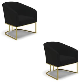 Poltrona Decorativa Industrial Dourado kit 2 Stella Linho D03 - D'Rossi - A79 Preto
