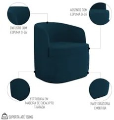 Kit 2 Poltronas Giratória Decorativa para Sala Dandara Z08 Veludo Azul