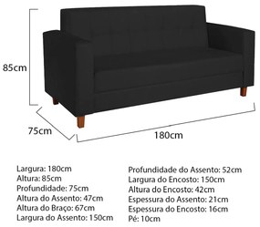 Kit Sofá 2 Lugares e Poltrona Denver Corano Preto - ADJ Decor