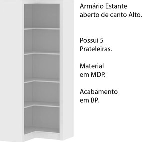 Armário Estante de Canto Alto para Escritório Home Office ME4132 MDP Branco G69 - Gran Belo