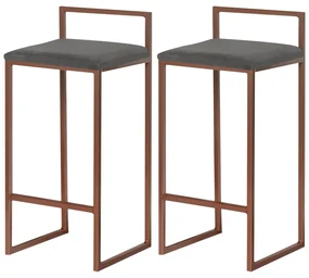 Kit 2 Banquetas Decorativa Jasmine Base Bronze Suede Cinza G41 - Gran Belo