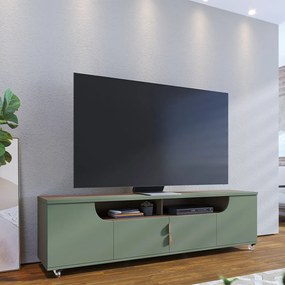 Bancada TV Decorativa Sala de Estar Girona 4 portas pés rodízio em gel Hortelã/Amendoa G73 - Gran Belo