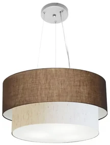 Pendente Cilíndrico Café e Linho Bege MJ-4369 Para Mesa de Jantar e Estar