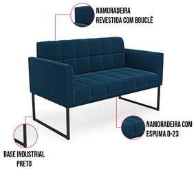 Sofá Namoradeira e 2 Poltronas Industrial Pto Elisa Bouclê Azul D03 - D'Rossi