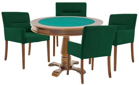 Mesa de Jogos Carteado Victoria Redonda Tampo Reversível Amêndoa com 4 Cadeiras Vicenza Verde G36 G15 - Gran Belo