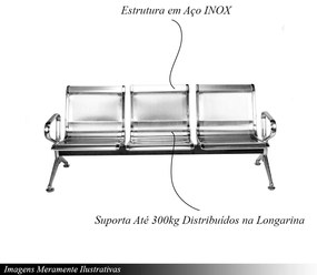 Longarina para Escritório 180cm Desk 3 Lugares Braços Externos em Aço Inox G56 - Gran Belo