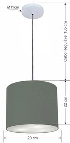 Luminária Pendente Vivare Free Lux Md-4105 Cúpula em Tecido - Cinza-Escuro - Canopla branca e fio transparente
