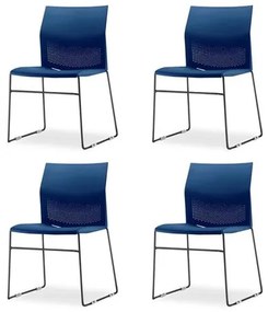 Kit 4 Cadeiras Connect Assento Azul Base Fixa Preta - 57588 Sun House