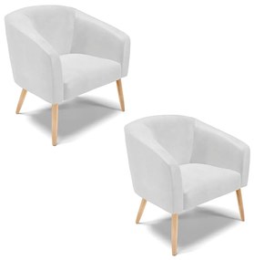 Poltrona Decorativa Pé Palito Natural kit 2 Stella Sintético PU Branco D03 - D'Rossi