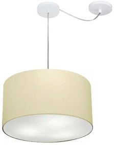 Lustre Pendente Cilíndrico Com Desvio De Centro Md-4163 Cúpula em Tecido 40x25cm Algodão Crú - Bivolt