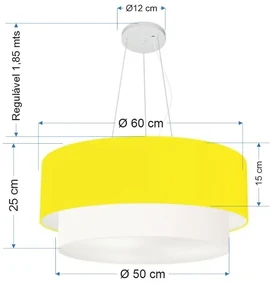 Pendente Cilíndrico Amarelo e Branco MJ-4082 Para Mesa de Jantar e Estar