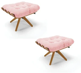 Puff Giratório Costela kit 2 Suede Base de Madeira MA30 M11 - D'Rossi - Rosa Bebê