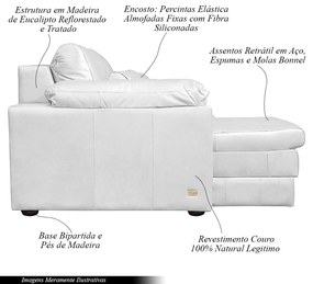 Sofá Decorativo Piece Bipartido Retrátil Sala de Estar 250cm Couro Branco G58 - Gran Belo