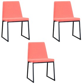 Kit 3 Cadeiras de Jantar Decorativa Base Aço Preto Javé Linho Coral  G17 - Gran Belo