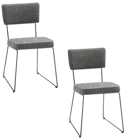 Kit 2 Cadeiras de Jantar Decorativa Base Aço Preto Luigi Linho Cinza G17 - Gran Belo