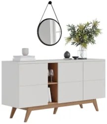 Balcão Buffet Rebeca Com Espelho Adnet 54cm C05 Off White/Freijó - Mpo