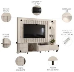 Estante Painel Para TV 70 Pol 242cm Le Gard Z10 Off/Calacata - Mpozena