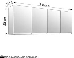 Armário de Cozinha Aéreo 160cm 4 Portas Andréia Amêndoa/Preto - AJL Mó