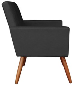 Kit 02 Poltronas com 01 Puff Larissa Suede Pés Palito Castanho D'Rossi - Preto