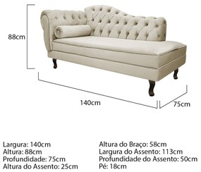 Kit Diva Recamier Diana 140cm Lado Direito e 02 Poltronas Classic Linho - ADJ Decor