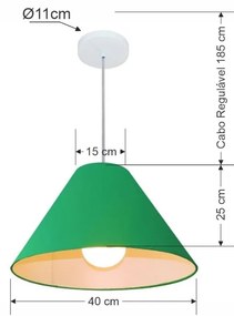 Lustre Pendente Cone Vivare Md-4078 Cúpula em Tecido 25/40x15cm - Bivolt - Verde-Folha - 110V/220V