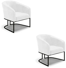 Poltrona Decorativa Industrial Preto Kit 2 Stella Sintético PU D03 - D'Rossi - Branco