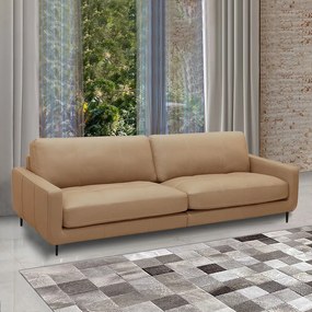 Sofá Decorativo Isaac 4 Lugares Sala de estar 270cm Pés em Aço Couro Nude G88 - Gran Belo