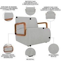 Poltrona Decorativa Orgânica para Sala Kit 2 Belarus K04 Bouclê Cinza