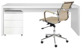 Conjunto Bancada Contemporânea Branco - 1,80m + Módulo Contemporâneo 3 gavetas Branco - 42,5cm + Cadeira Noruega Cobre