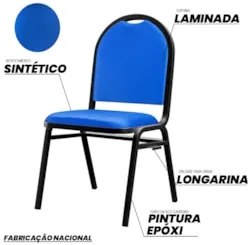 Cadeira Hoteleira Auditório Empilhável Sintético Z33 Azul - Mpozenato