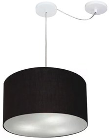 Lustre Pendente Cilíndrico Com Desvio De Centro Md-4166 Cúpula em Tecido 40x25cm Preto - Bivolt