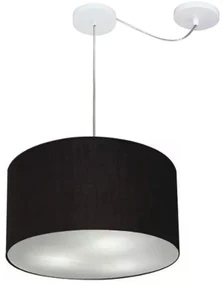 Lustre Pendente Cilíndrico Com Desvio De Centro Md-4166 Cúpula em Tecido 40x25cm Preto - Bivolt