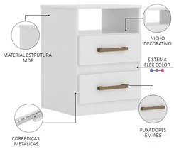 Mesa de Cabeceira Ares Flex M07 Branco/Rosa/Azul/Lilás - Mpozenato