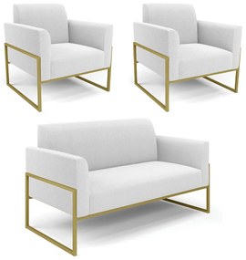 Namoradeira e 2 Poltronas Industrial Alta Dourado Marisa Bouclê D03 - D'Rossi - Off White