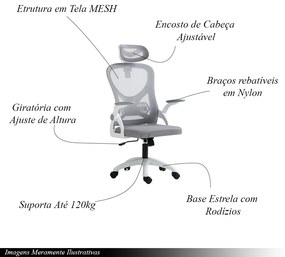 Cadeira de Escritório Office Giratória City em Tela Mech com Apoio de Cabeça Cinza G56 - Gran Belo