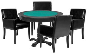 Mesa de Jogos Carteado Victoria Redonda Tampo Reversível Preto com 4 Cadeiras Liverpool PU Preto Liso G36 G15 - Gran Belo