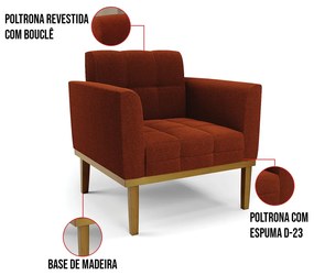 Poltrona Sala Base Madeira Fixa Castanho Kit 2 Elisa Bouclê Terra D03 - D'Rossi