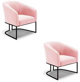 Poltrona Decorativa Industrial Preto Kit 2 Stella Suede D03 - D'Rossi - Rosa Bebê