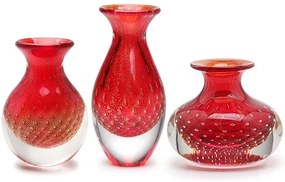 Trio de Vasos Mini Tela Vermelho com Ouro Murano Cristais Cadoro