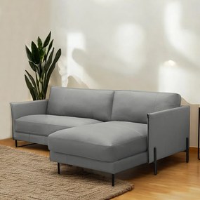 Sofá Decorativo Karine 3 Lugares Sala de estar 230cm com Chaise Pés em Aço Couro Grafite G88 - Gran Belo