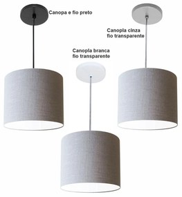 Luminária Pendente Vivare Free Lux Md-4106 Cúpula em Tecido - Rustico-Cinza - Canopla branca e fio transparente
