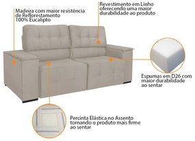 Sofá Cama Retrátil Sala Vicenza 175cm Linho