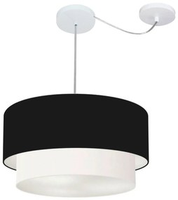 Lustre Pendente Cilíndrico Com Desvio Preto e Branco MJ-4366 Para Mesa de Jantar e Estar